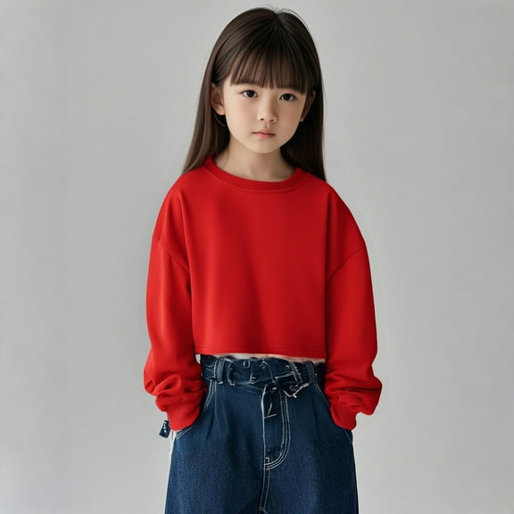 Sweatshirt Girls Long Sleeve Red Sweatshirt Kids Oversized Crewneck Sweatshirts Fall Winter Clothes Kids Clothes Girls Size 7-8 Years