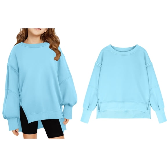 Sweatshirt Girls Long Sleeve Sky Blue Sweatshirts Crew Neck Cute Pullover Relaxed Fit Tops Winter Clothes Size 7-8 Years Boys Clothes Boys Girls Fashion