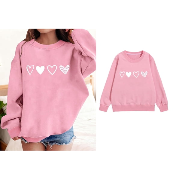 Sweatshirt Girls Valentine Sweatshirt Long Sleeve Casual Heart Sweatshirt Crewneck Pullover Sweatshirt Little Girls Clothes Size 6-7 Years