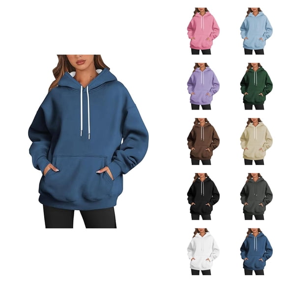 Sweatshirt Hoodie for Women Solid Color Trendy Hooded Sweatshirt with Pockets Hoody Top