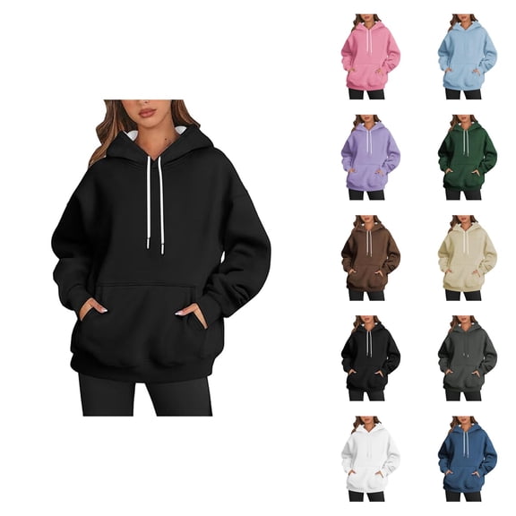 Sweatshirt Hoodie for Women Solid Color Trendy Hooded Sweatshirt with Pockets Hoody Top