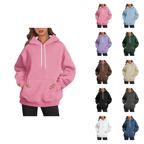 Sweatshirt Hoodie for Women Solid Color Trendy Hooded Sweatshirt with Pockets Hoody Top