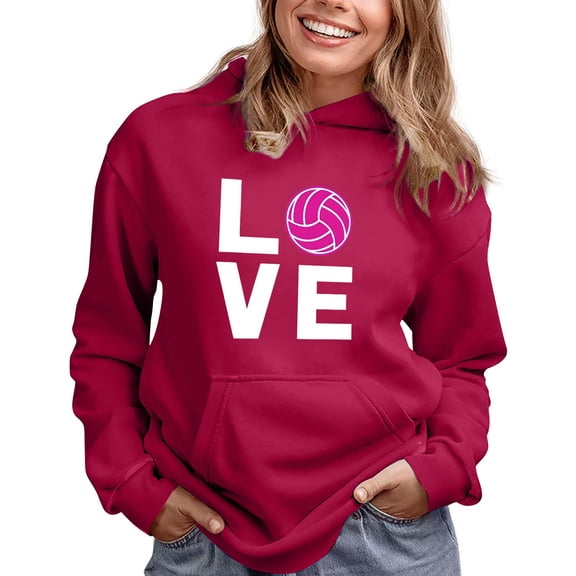 Sweatshirt Hoodies for Women Long Sleeve Crew Neck Winter Fall LOVE Volleyball Hoodie With Pockets For Teen Teens Female Fans Hoodie Casual Tops