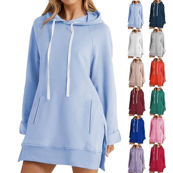 Sweatshirt Hoodies for Women Oversized Travel Warm Plain Casual Sweatshirts 2026 Fall Crewn Neck Plain Trendy Hoodies, #01_Blue, L