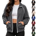 thumbnail image 1 of Sweatshirt Jacket for Women Stand Collar Full Zip Long Sleeve Casual Athletic Outerwear with Pockets Spring Fall Outfits XL, 1 of 8