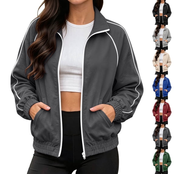 Sweatshirt Jacket for Women Stand Collar Full Zip Long Sleeve Casual Athletic Outerwear with Pockets Spring Fall Outfits XL