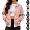 thumbnail image 1 of Sweatshirt Jacket for Women Stand Collar Full Zip Long Sleeve Casual Athletic Outerwear with Pockets for Daily Wear L, 1 of 7