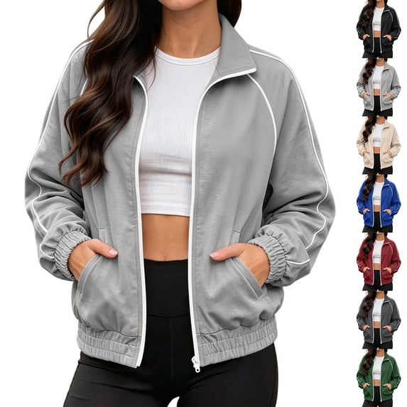 Sweatshirt Jacket for Women Stand Collar Full Zip Long Sleeve Casual Athletic Outerwear with Pockets for Outdoor M