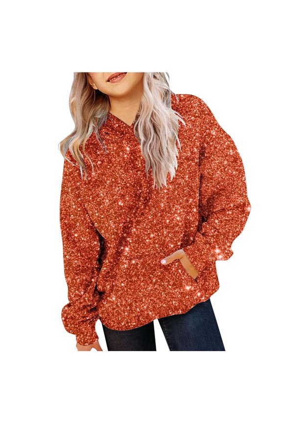 Sweatshirt for Little Girls Crewneck Oversized Pullover Cotton Clothes Printed Long Sleeves Tops Casual Fleece Sweater with Pocket Fall Winter Warm Sweatshirts Kids Hoodies