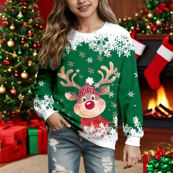 Sweatshirt Long Sleeve Christmas Printed Crewneck Pullover Tops Unisex Youth Cute Comfy Clothes For Xmas Festive Holiday Wear
