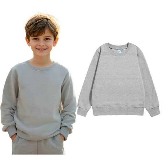 Sweatshirt Long Sleeve Girls Grey Sweatshirt Crew Neck Cute Pullover Relaxed Fit Tops Fall Winter Clothes Kids Clothes Girls Size 7-9 Years Boys Girls Fashion