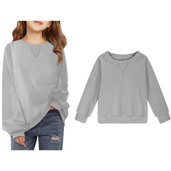 Sweatshirt Long Sleeve Grey Sweatshirt Kids Oversized Crewneck Sweatshirts Fall Winter Clothes Little Girls Clothes Size 5-6 Years Boys Girls Fashion