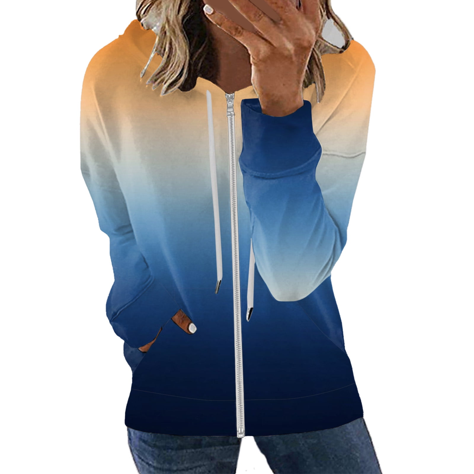 Sweatshirt Long Sleeve Open Front Cardigan Summer Plus Size Casual Coat Zip Up Hoodies For Women Basic Jacket With Pocket 2024 Fall Trendy Sweatshirt Walmart