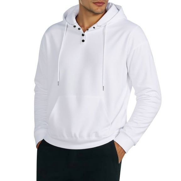 Sweatshirt,Men Autumn Winter Button Open Solid Color Hooded Sweatshirt Casual for Daily Use,Pullover,04 White,M