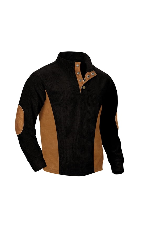 Sweatshirt for Men Button Tactical Sweatshirt Patches Retro Pullover Sweater Training Running Thermal Sweatshirts Coat Round Collar Lightweight Work Tracksuit Top