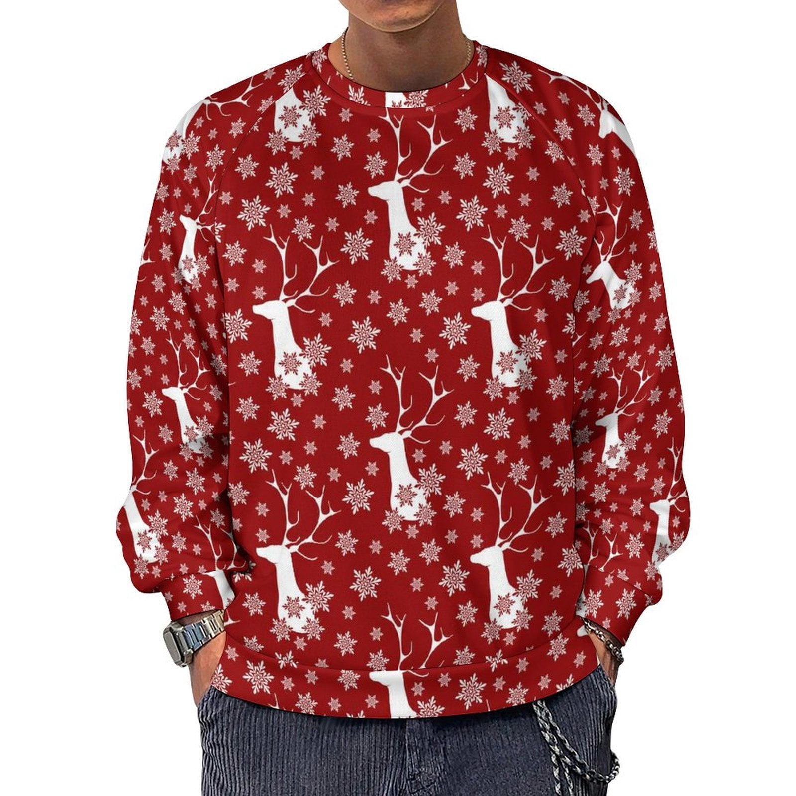 Christmas Tree Deer Pattern Print Men Pullover Hoodie main image 1