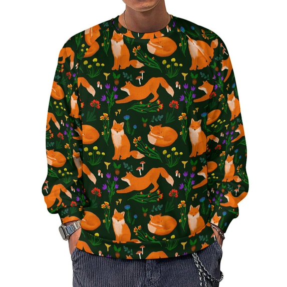 Sweatshirt for Men, Cute Little Foxes Oversized Crewneck Sweatshirts Mens, Casual Long Sleeve Pullover Sweaters Fall Winter Tops Fashion Clothes for Men