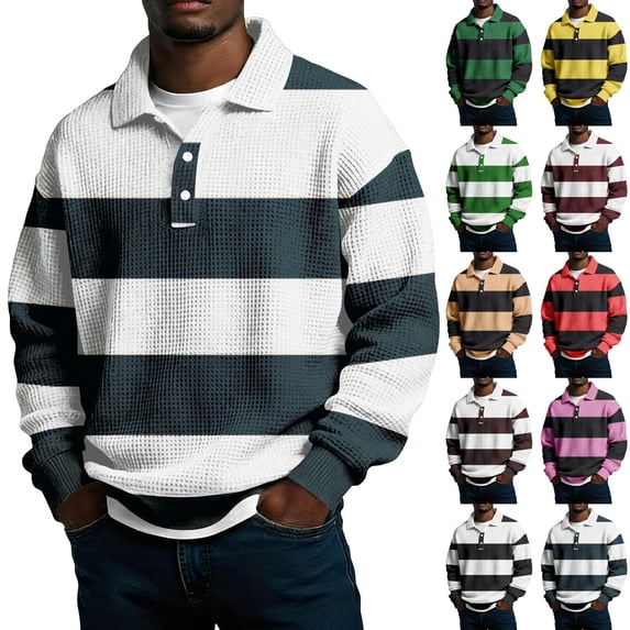 Sweatshirt Men Ndbuld Men's Vintage Fashionable Print Casual Solid Color Button Turndown Collar Long Sleeve Shirt.