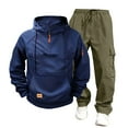 thumbnail image 1 of Sweatshirt for Men Quarter Zip Hooded Top And Pants Set Solid Color Casual Hoodie And Pants Set Long Sleeved Hooded Set Fall Fashion Essential Sweatshirt, 1 of 3