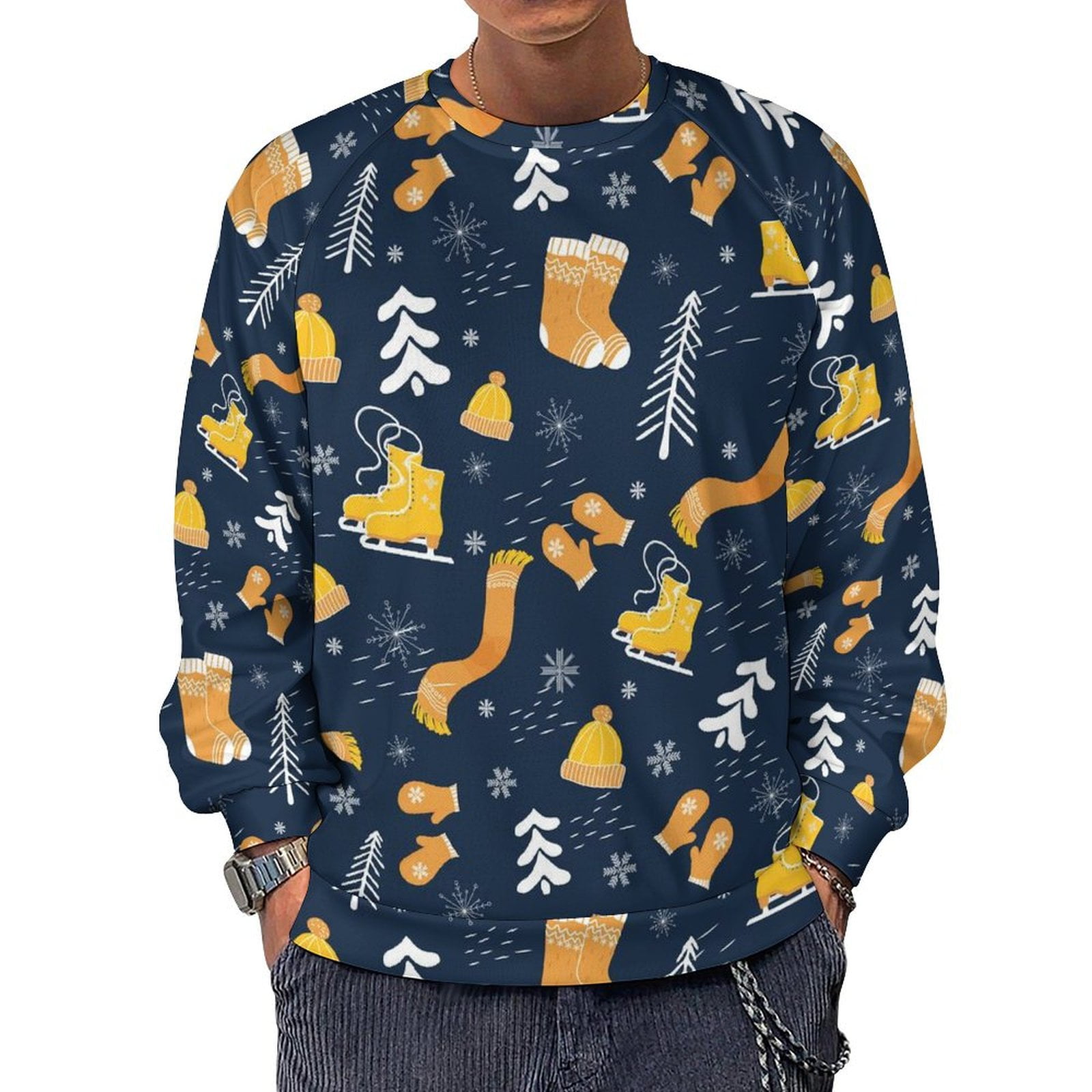Sweatshirt for Men, Scarf Ski Shoes Sock Mens Oversized Crewneck ...