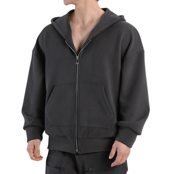 Sweatshirt,Men Zipper Suede Hooded Cardigan Jacket Warm Thick Skin Friendly for Outdoor Comfort,Hoodies for Men,01 Dark Gray,2XL