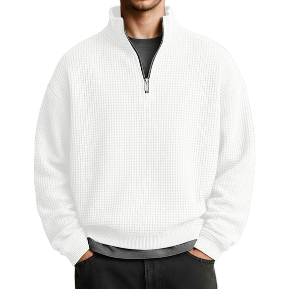 Sweatshirt Mens Full Zip Hoodless Long Sleeve Athletic Pullover Casual Streetwear Tops