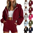 thumbnail image 1 of Sweatshirt Set For Women Hooded Long Sleeve Zip Sweatshirt Pockets Solid Color Sports Athletic Shorts Fall Winter Casual Fashion Sweatshirts Outfits, 1 of 8
