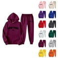 thumbnail image 1 of Sweatshirt and Sweatpants Set with NEW YORK Letter Print for Women and Men, Casual Hoodie Tracksuit, Couples 2 Piece Jogging Outfit, Fall Winter Warm Lined Loungewear Set, 1 of 4