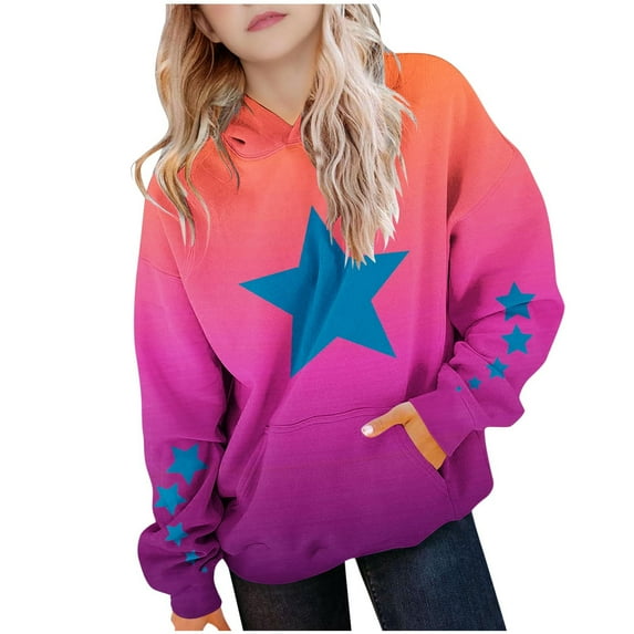 Sweatshirt Tops for Girls Cute Printed Long Sleeves Hoodies with Pocket Casual Crew Neck Fall Winter Pullover Tops Clothes Comfy Jumper School Warm Girl Sweatshirts