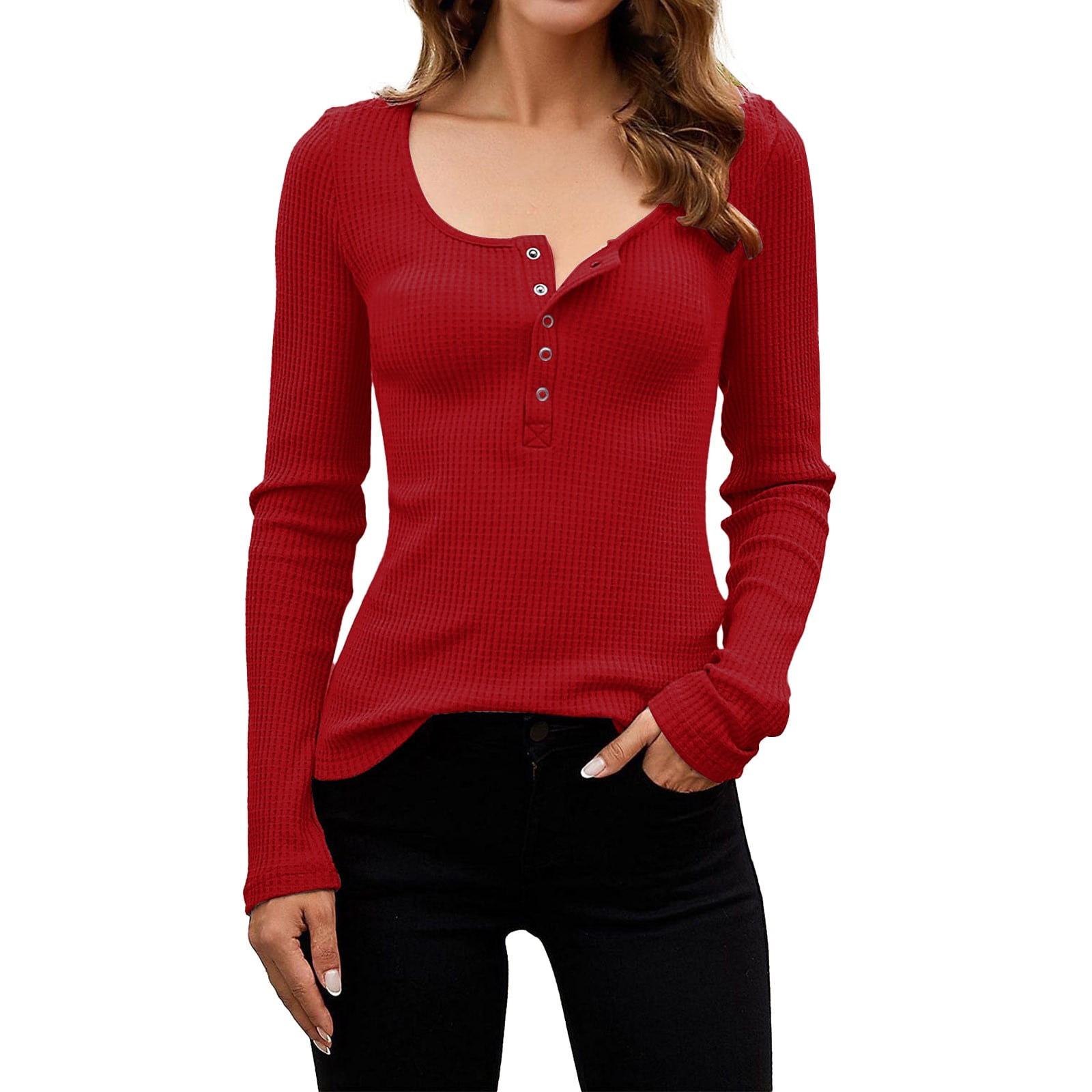 Sweatshirt for Women Women Casual Solid Color Fashion Button Down Cardigan Long Sleeve Tops Long Sleeve T Shirt Women Blouses Button Down Shirts Red