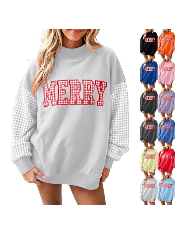 Sweatshirt for Women Christmas Buffalo Plaid Novelty Print Sweatshirts Mock Neck Preppy Clothing Regular Fit Breathable Top for Festival Weekend Outing