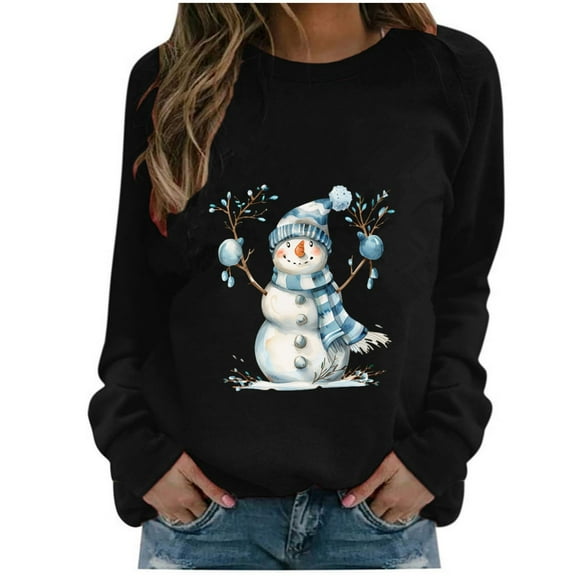 Sweatshirt Women Christmas Fashion Casual Print Round Neck Loose Long Sleeve T Shirt Blouse