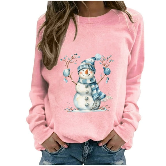 Sweatshirt Women Christmas Fashion Casual Print Round Neck Loose Long Sleeve T Shirt Blouse