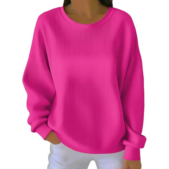 Sweatshirt Women Comdrip Crewneck Fall Sweatshirts for Women Women's Plain Long Sleeve Pullover Tops Fashion Womens Crewneck Sweatshirt Hot Pink 3XL