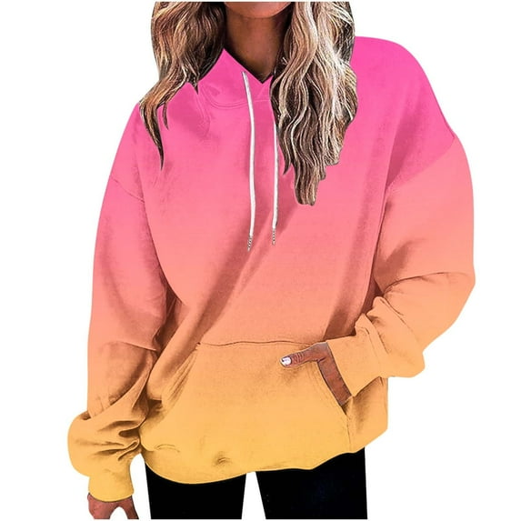 Sweatshirt for Women Crew Neck Long Sleeve Loose Pullover Hoodies Casual Gradient Drop Shoulder Fall Winter Outfits Fashion Lightweight Clothes Trending Workout Tops