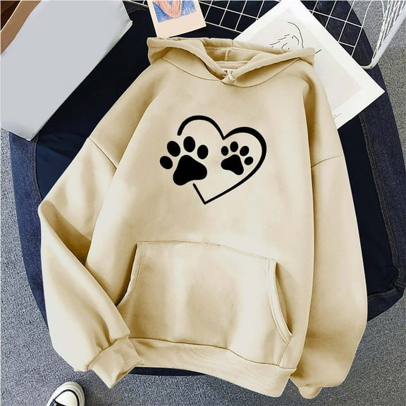 Sweatshirt For Women Cute Dog Paw Graphic Long Sleeve Pullover Blouse Love Heart Dog Paw Sweatshirts Pullover Tops Women Sweater Blouse Womens Dog Paw Long Sleeve Dog Lover Gift Tops