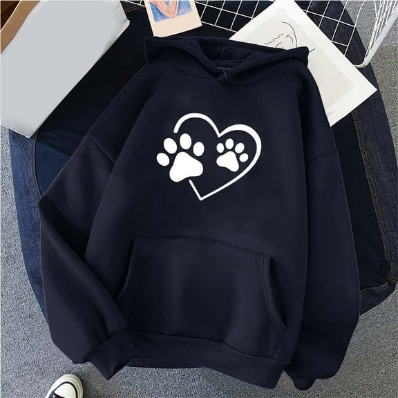 Sweatshirt For Women Cute Dog Paw Graphic Long Sleeve Pullover Blouse Love Heart Dog Paw Sweatshirts Pullover Tops Women Sweater Blouse Womens Dog Paw Long Sleeve Dog Lover Gift Tops