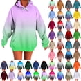 thumbnail image 1 of Sweatshirt for Women Fall Fashion Casual Long Sleeve Hooded Sweatshirts Loose Comfy Trendy Pullover Tops with Pockets Casual Solid Color Round Neck Loose Hooded Sweatshirts C Gradient Green XL, 1 of 5