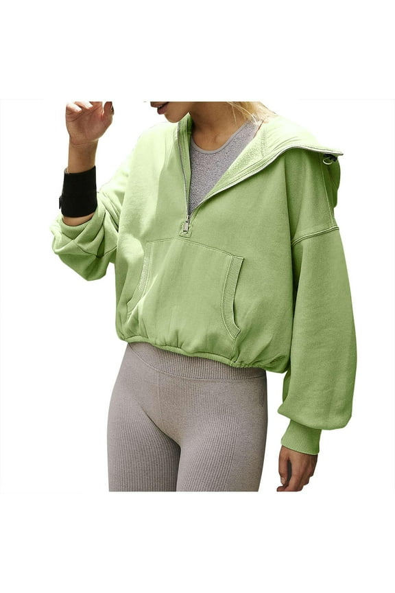 Sweatshirt for Women Half Zip Cropped Pullover Hoodies Fall Winter Tops Oversized Zip Up Hoodie for Women Baggy Loose Basic Zipper Hooded Sweatshirt Coat Y2K Jacket