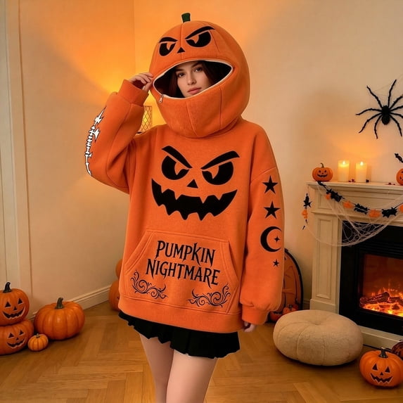 Sweatshirt for Women Halloween Cute Pumpkin Oversized Sweatshirt | Halloween Pumpkin Hoodie Oversized Wearable Blanket with Long Sleeve Cozy Plush Pocket