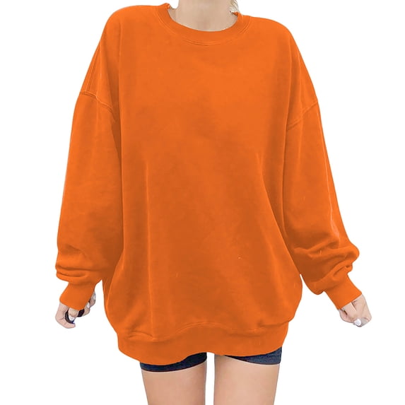 Sweatshirt For Women Hoodies Solid Color O Neck Long Sleeve Pullover Tops Trendy Casual Oversized Loose Ladies Blouses Hood Sweatshirt Sweatshirt Womens Drop Shoulder Sweater Junior Outfit Decorative