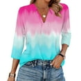 thumbnail image 1 of Sweatshirt for Women, Lightweight V-Neck Tunic Women Floral Blouse 2025 Summer Women's Breathable Vacation Tops Y2K Gradient Print Casual Boho Chic 3/4 Sleeve Top Blue Xxl, 1 of 4