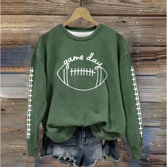 Sweatshirt Women Long Sleeve Crewneck Game Day Football Cute Graphic Funny Sunday Casual Pullover Top Green M