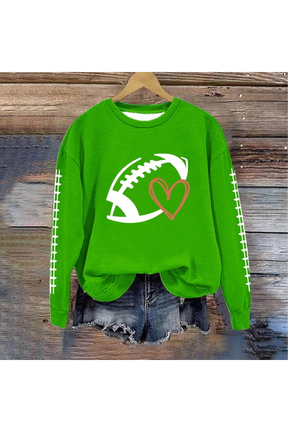 Sweatshirt Women Long Sleeve Crewneck Game Day Football Cute Graphic Funny Sunday Casual Pullover Top Green XXL