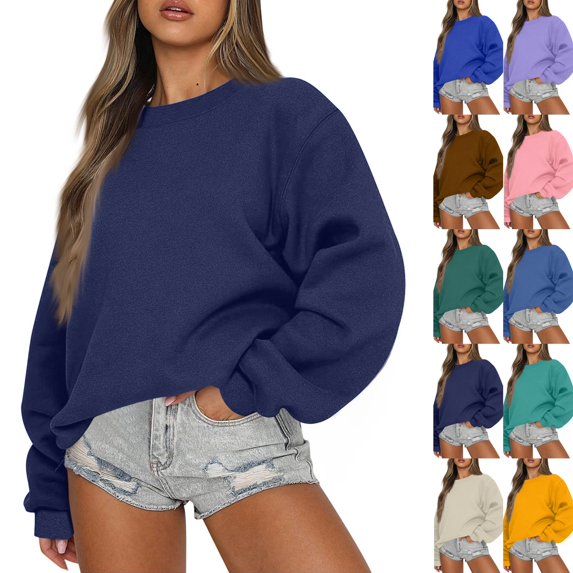 Sweatshirt for Women Oversized Crewneck Fall Outfits, Long Sleeve Cute Fleece Pullover Top,Loose Fit Soft Teen,Work&Casual Daily Lounge Wear, Winter Cozy Clothes Dark Blue XXL