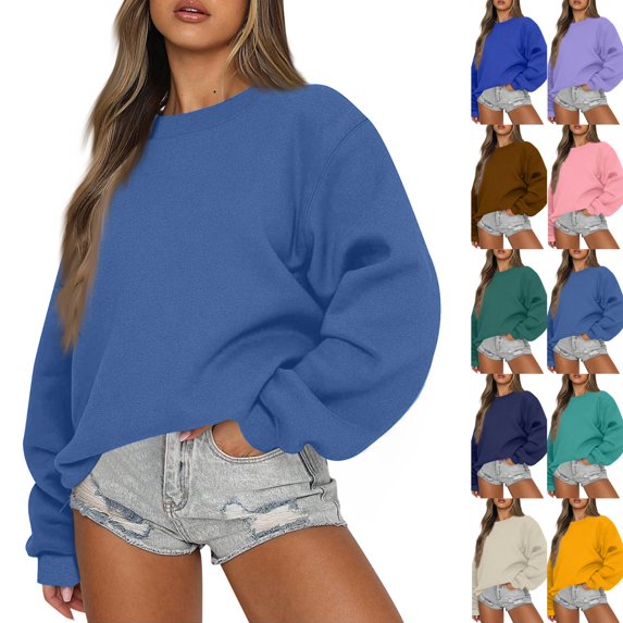 Sweatshirt for Women Oversized Crewneck Fall Outfits, Long Sleeve Cute Fleece Pullover Top,Loose Fit Soft Teen,Work&Casual Daily Lounge Wear, Winter Cozy Clothes Royal Blue L