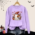 thumbnail image 1 of Sweatshirt for Women Oversized Halloween Fall Ghost Pumpkin Floral Graphic Long Sleeve Pullover Crew Neck Streetwear Y2K Casual Loose Fit Top Light Purple S, 1 of 5
