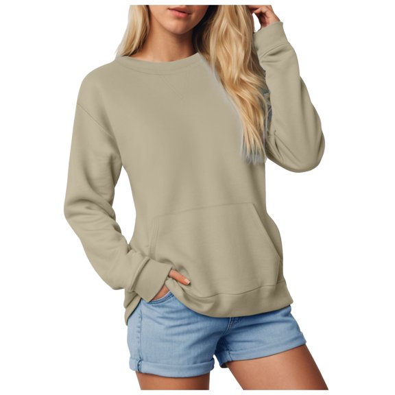 Sweatshirt Women Oversized Hoodies for Women Fall Fashion Sweatshirts Pullover Womens Clothes with Pocket Khaki,M