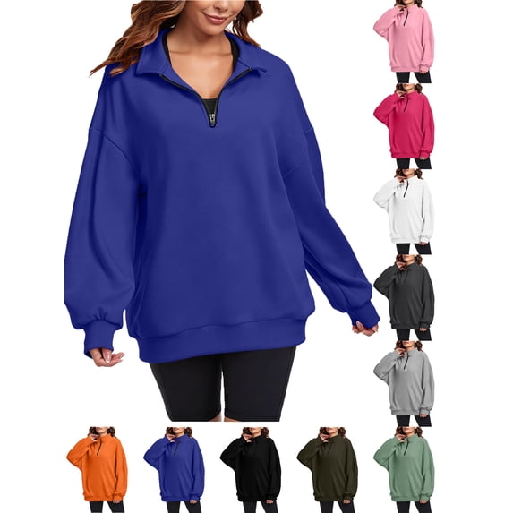 Sweatshirt For Women Plus Size Casual Long Sleeve Collared Shirt Lightweight Half-Zip Solid Color Loose Pullover Tops for Outdoor Hiking Sport Womens Clothes
