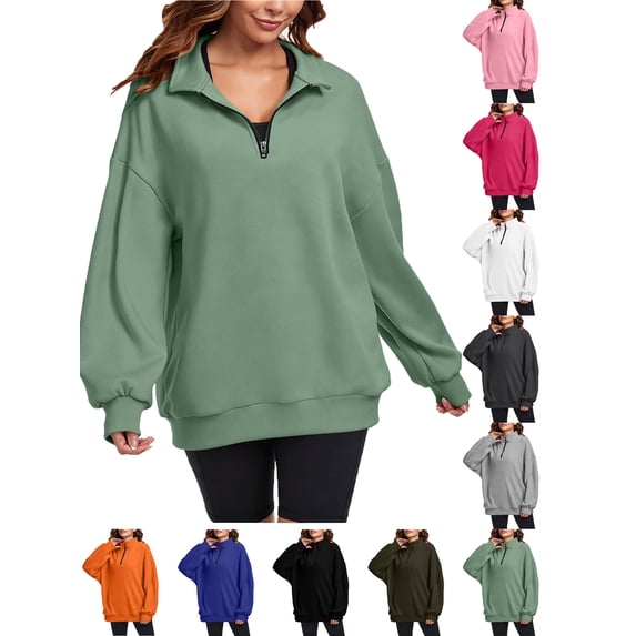 Sweatshirt For Women Plus Size Casual Long Sleeve Collared Shirt Lightweight Half-Zip Solid Color Loose Pullover Tops for Outdoor Hiking Sport Womens Clothes